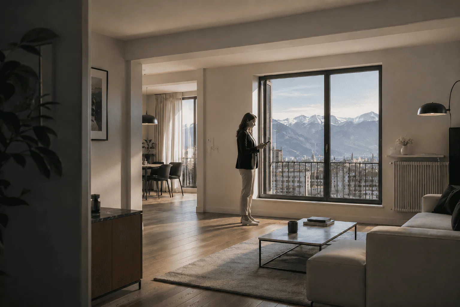 Illustration d’un appartement contemporain à Grenoble avec visualisation du suivi de gestion locative