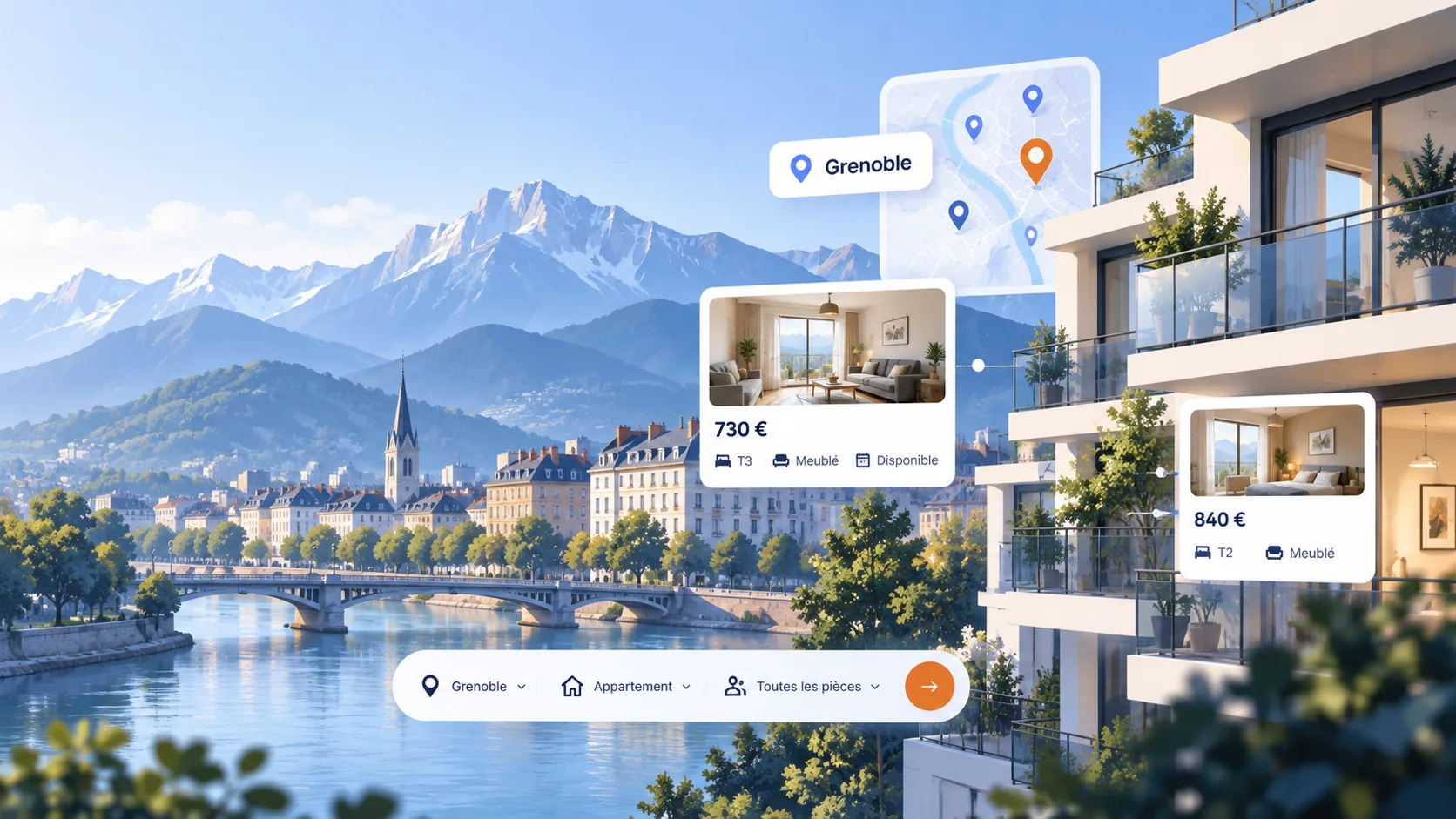 Illustration conceptuelle de Grenoble et des Alpes.